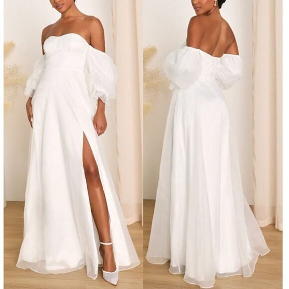NWT Large White Bustier Off Shoulder Puff Slit Wedding Second Photoshoot Dress - Picture 1 of 16